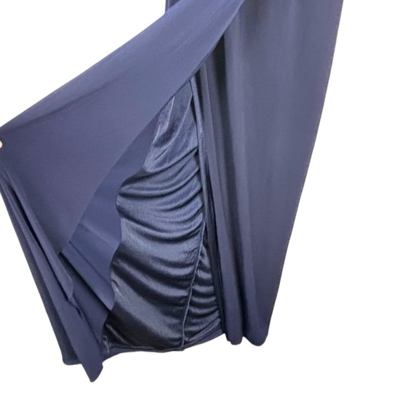 LAUNDRY BY SHELLI SEGAL INKBLOT BLUE FITTED SHEATH 3/4 SLEEVE BEADED GOWN DRESS - Picture 10 of 13